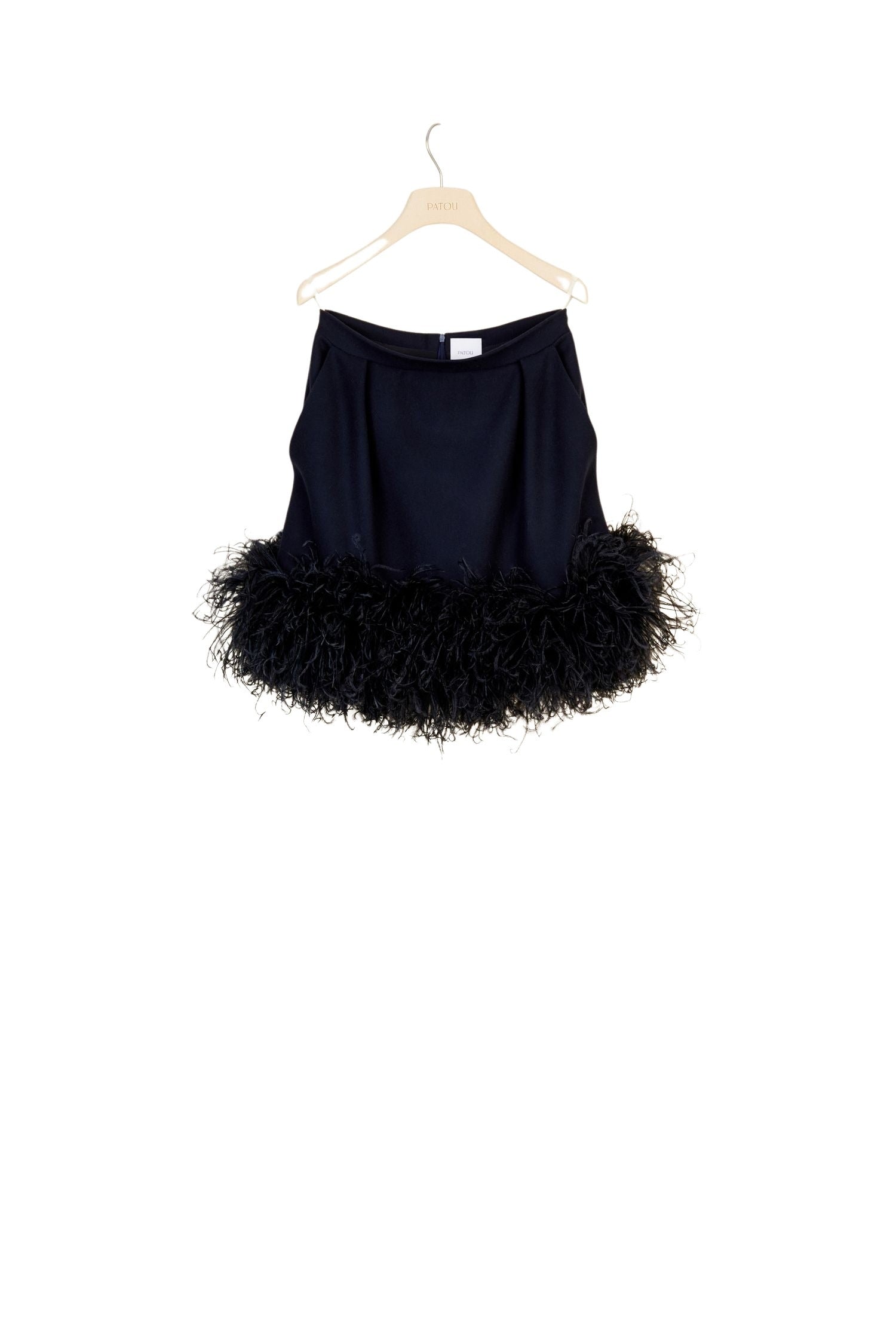 Jupe courte à plumes en laine - Bleu Marine