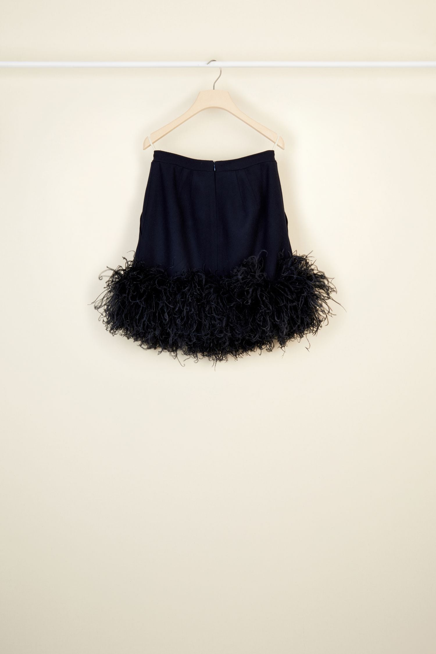 Jupe courte à plumes en laine - Bleu Marine
