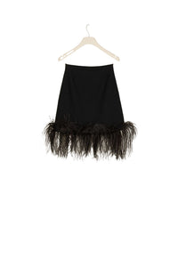 Jupe courte en tweed à plumes - Noir