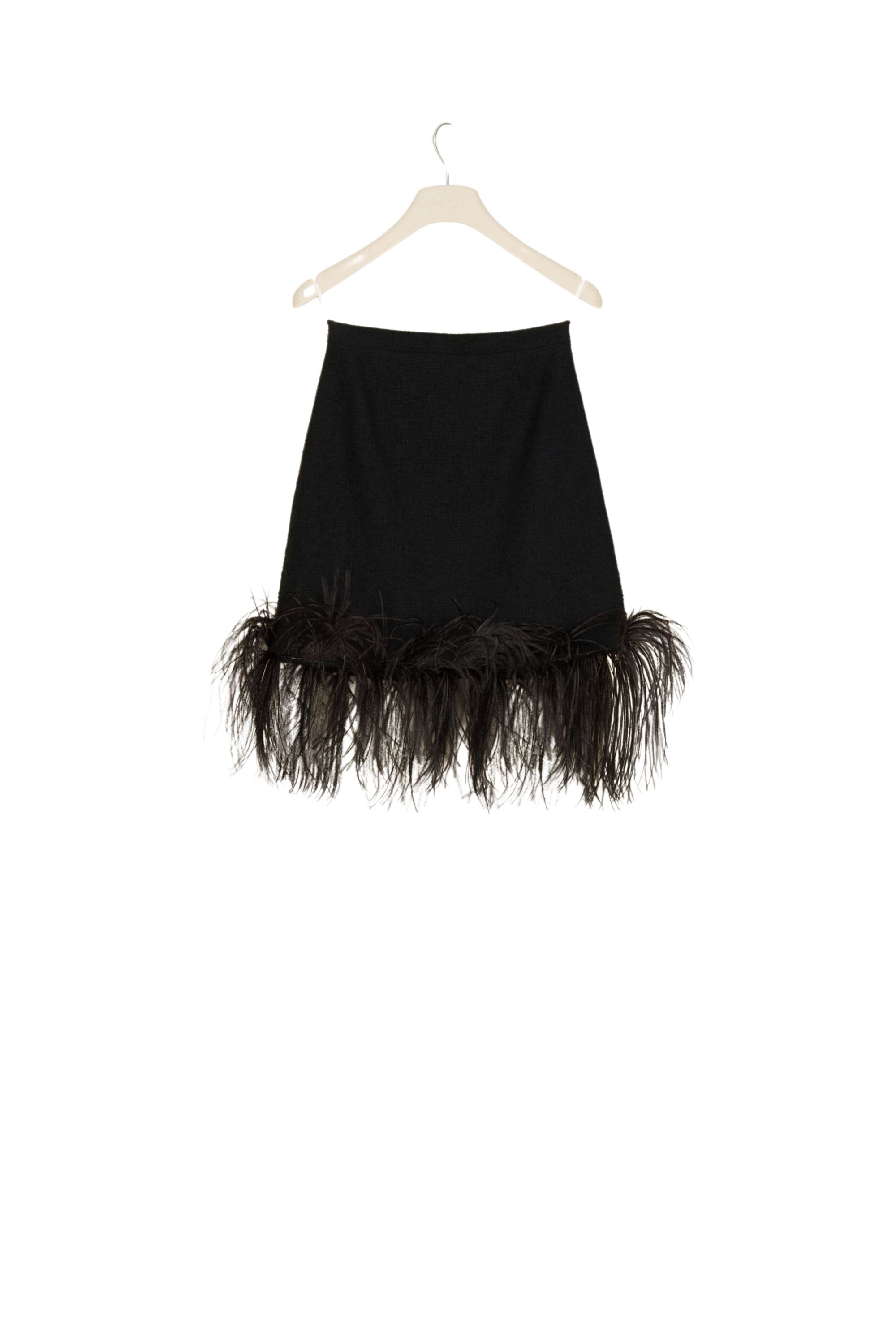 Short tweed skirt with feathers - Black