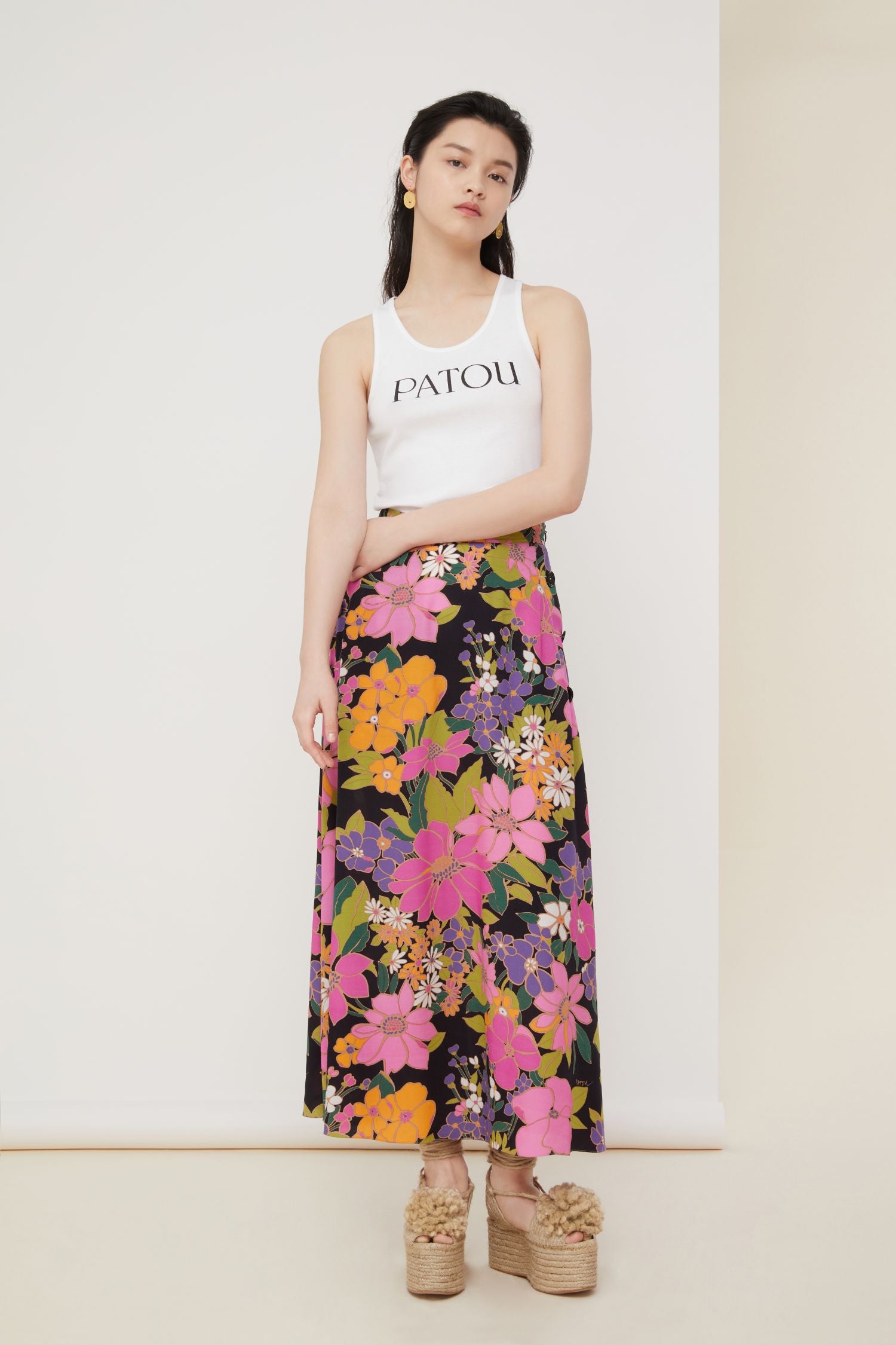 Printed crepe midi skirt - Autumn Flowers