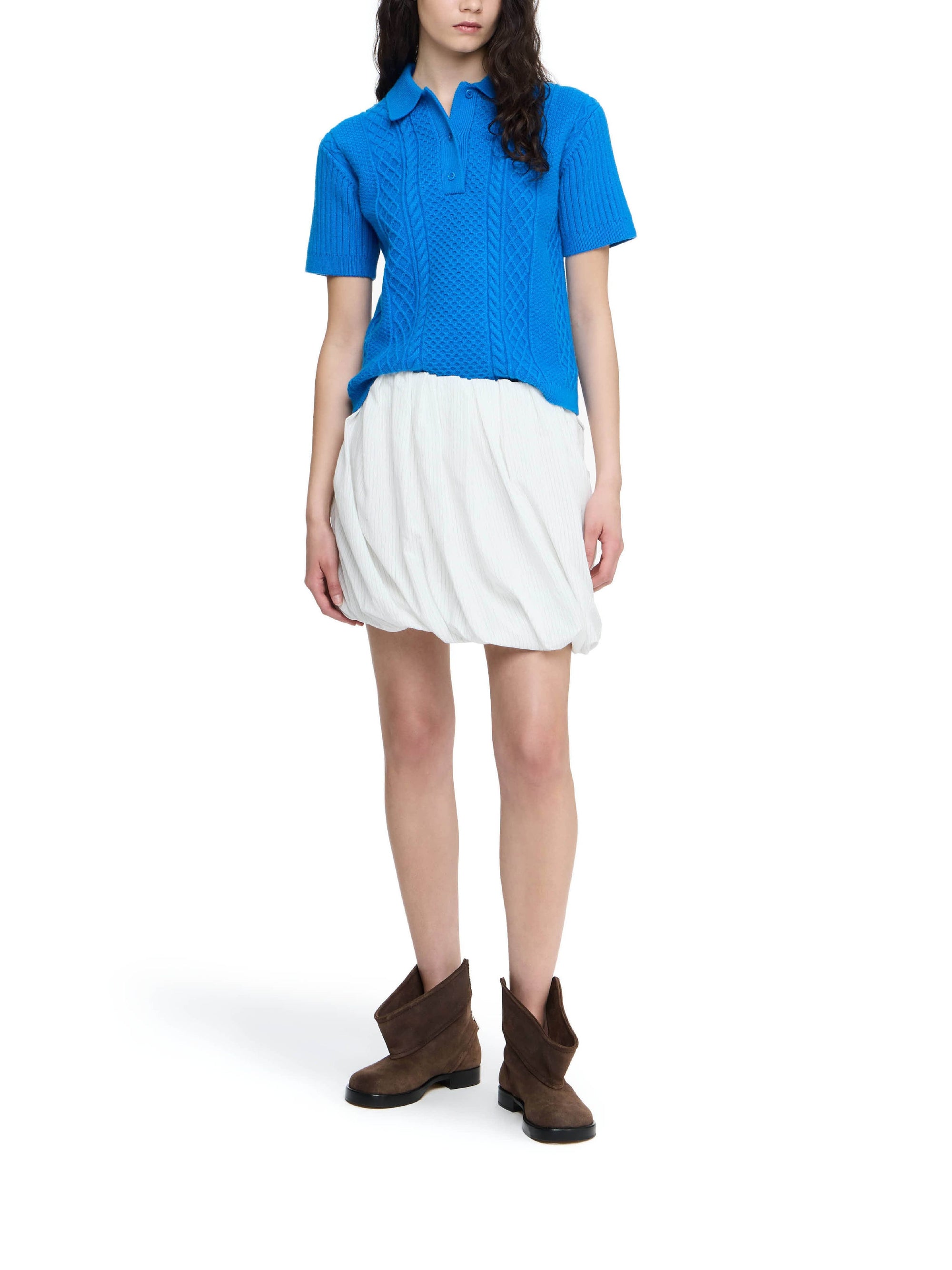 Jupe courte taille haute - Off White & Grey