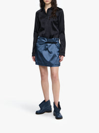 Mini-Jupe En Cuir Avec Languette - Steel Blue
