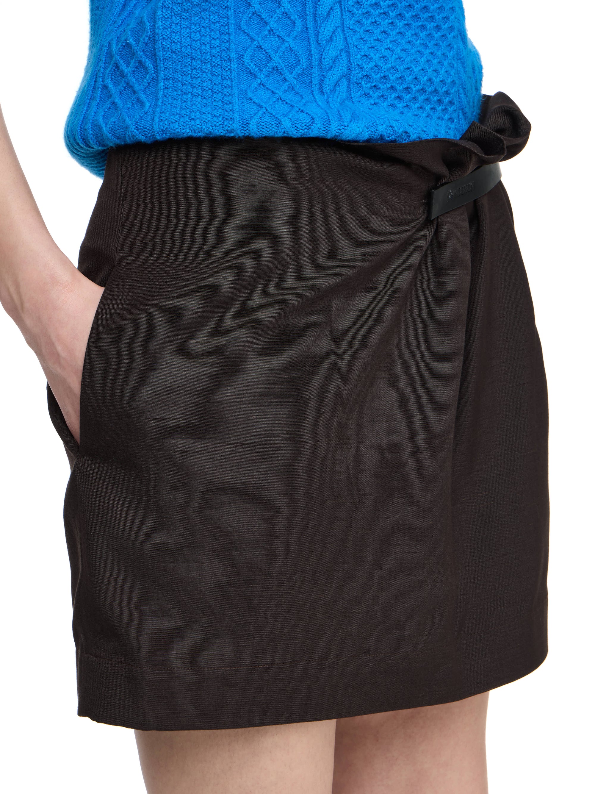 Mini-Jupe En Cuir Avec Languette - Dark Brown