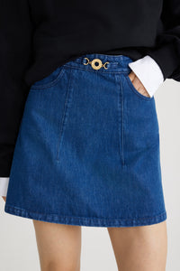 Stonewash / Mini jupe évasée en denim bio