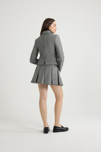 Jupe courte plissée en laine texturée - Gris Graphite