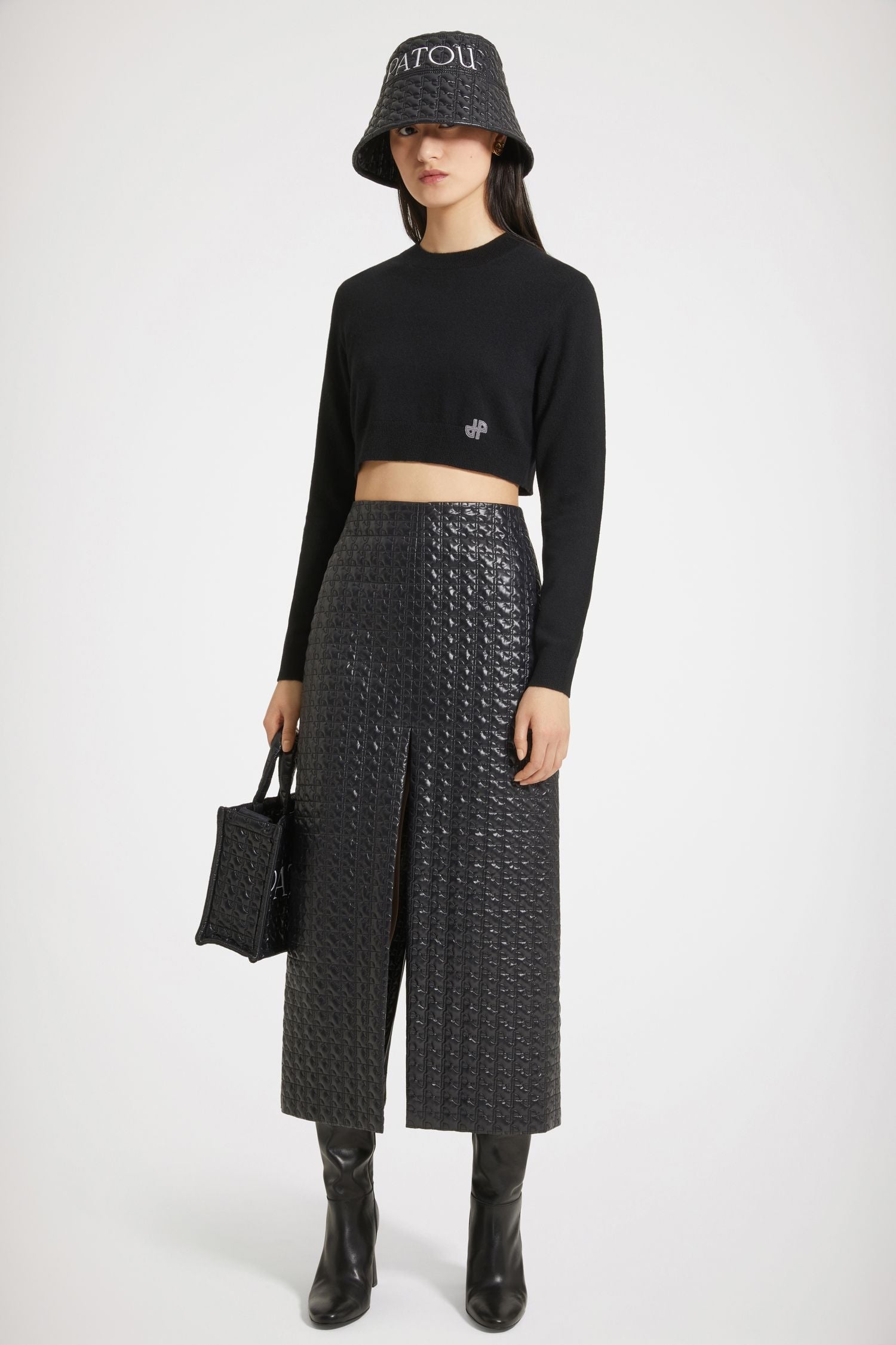 Jupe midi zippée en nylon matelassé éco-responsable - Noir