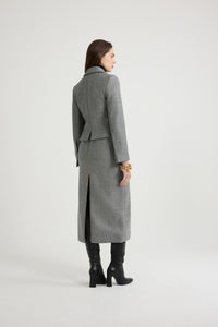 Jupe midi zippée en laine texturée