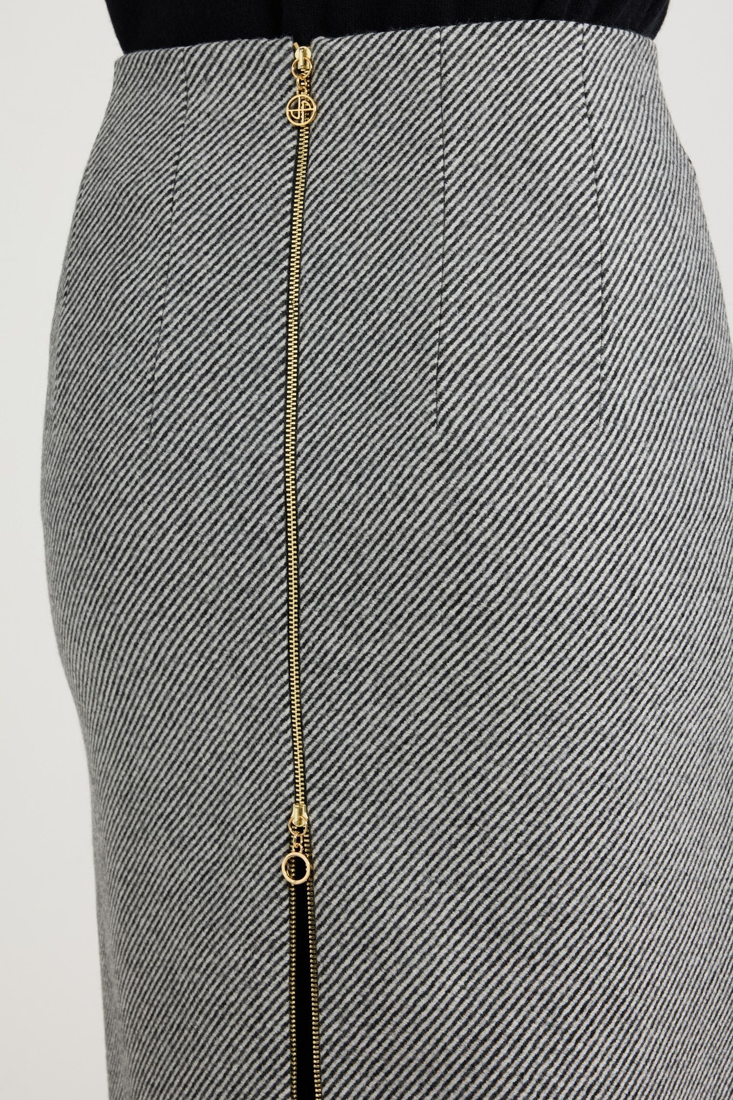Jupe midi zippée en laine texturée - Gris Graphite