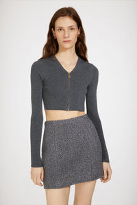 Jupe courte en laine bouclée mélangée - Gris Anthracite