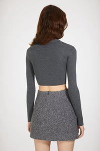 Jupe courte en laine bouclée mélangée - Gris Anthracite