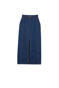 Rodeo Blue / Jupe midi fendue en denim bio