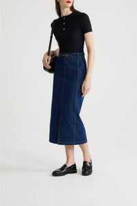 Jupe midi fendue en denim - Bleu
