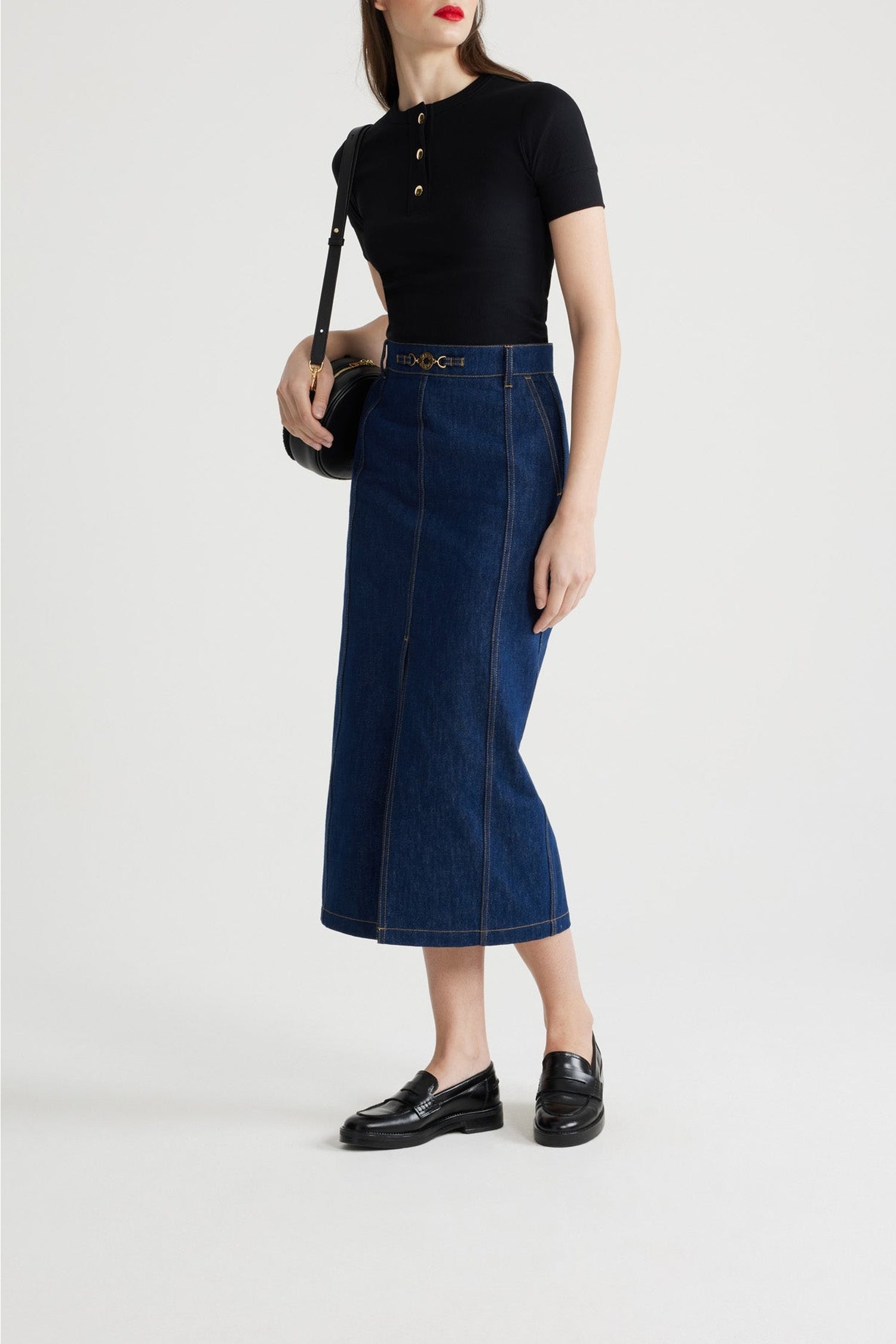 Jupe midi fendue en denim - Bleu