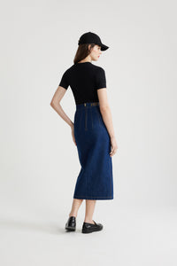 Rodeo Blue / Jupe midi fendue en denim bio