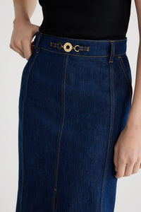 Jupe midi fendue en denim - Bleu