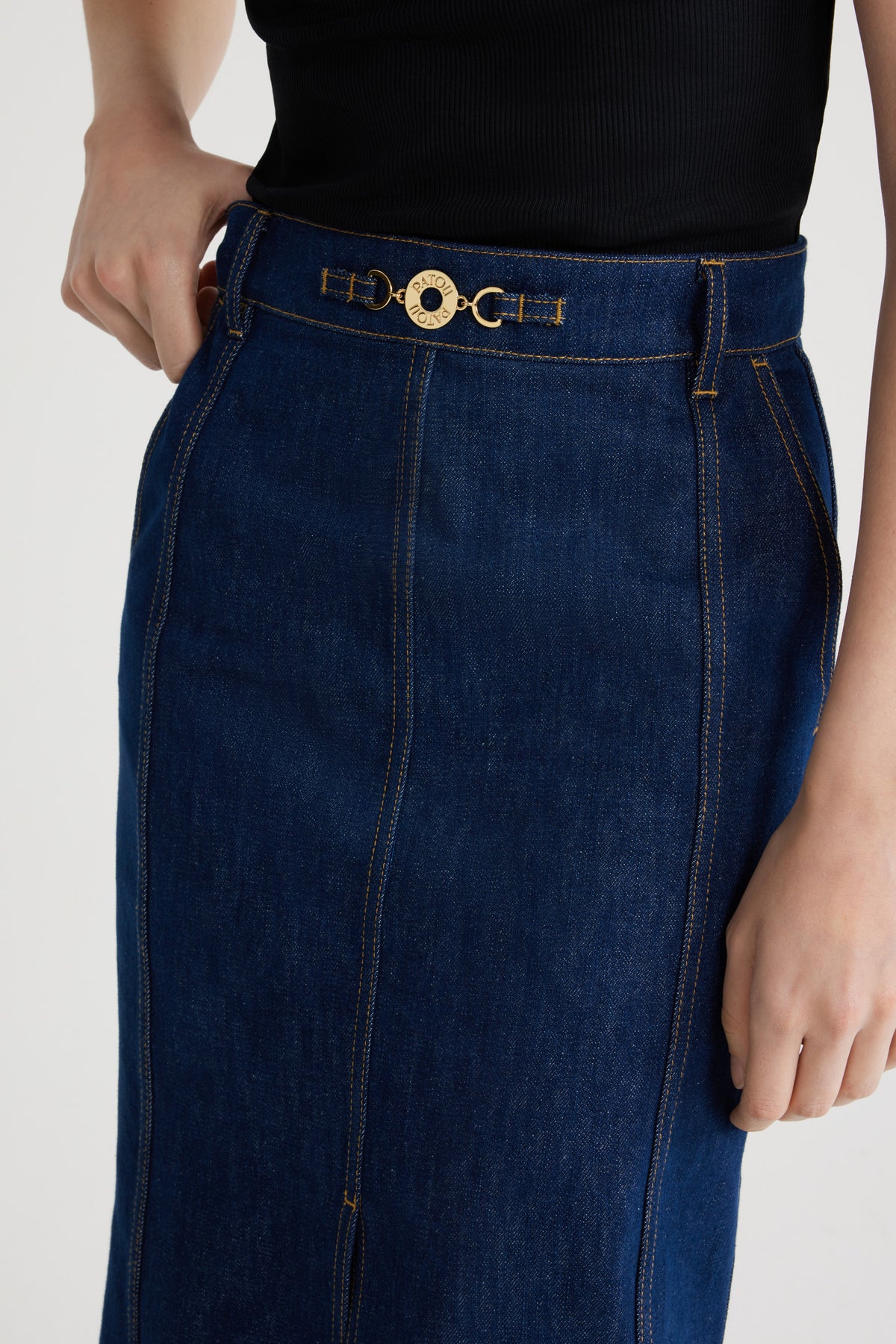 Rodeo Blue / Jupe midi fendue en denim bio