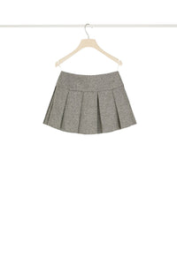Jupe courte plissée en laine texturée - Gris Graphite
