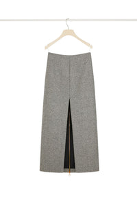 Jupe midi zippée en laine texturée - Gris Graphite