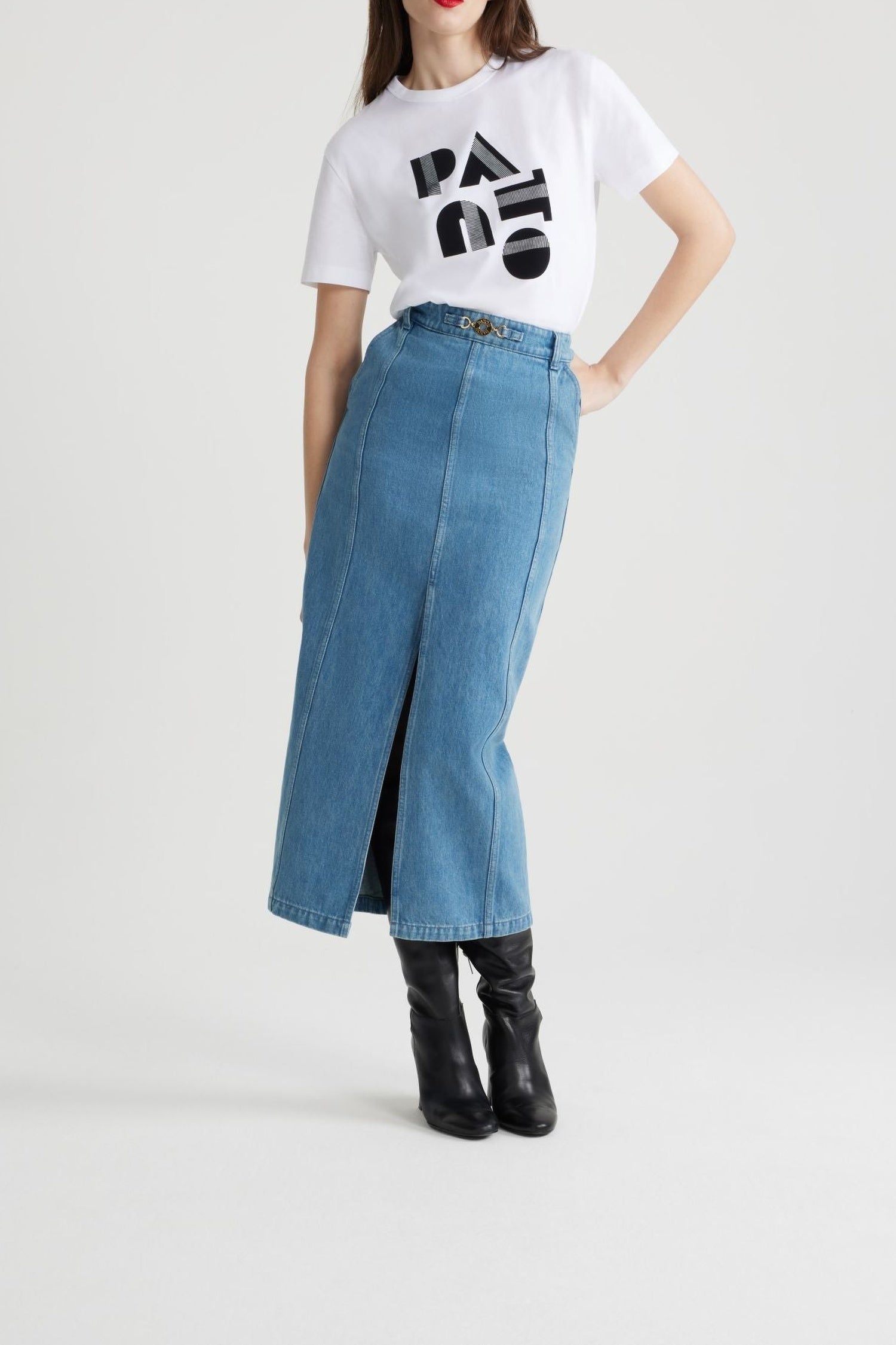 Jupe midi fendue en denim bio