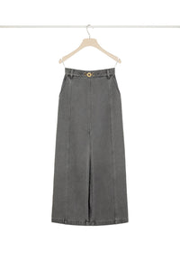 Jupe midi fendue en denim bio - Gris Anthracite