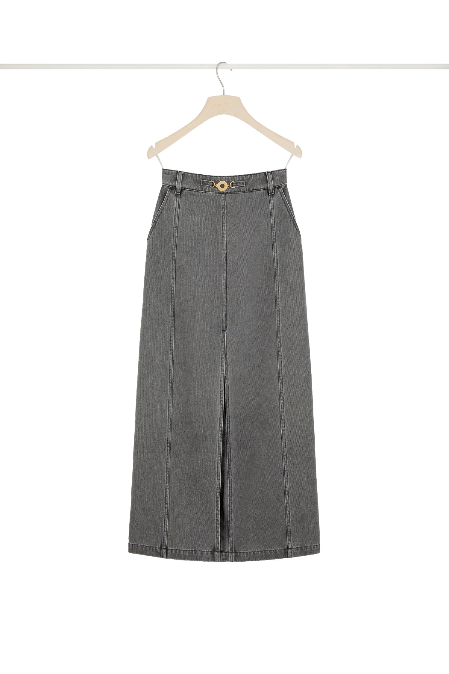 Jupe midi fendue en denim bio - Gris Anthracite