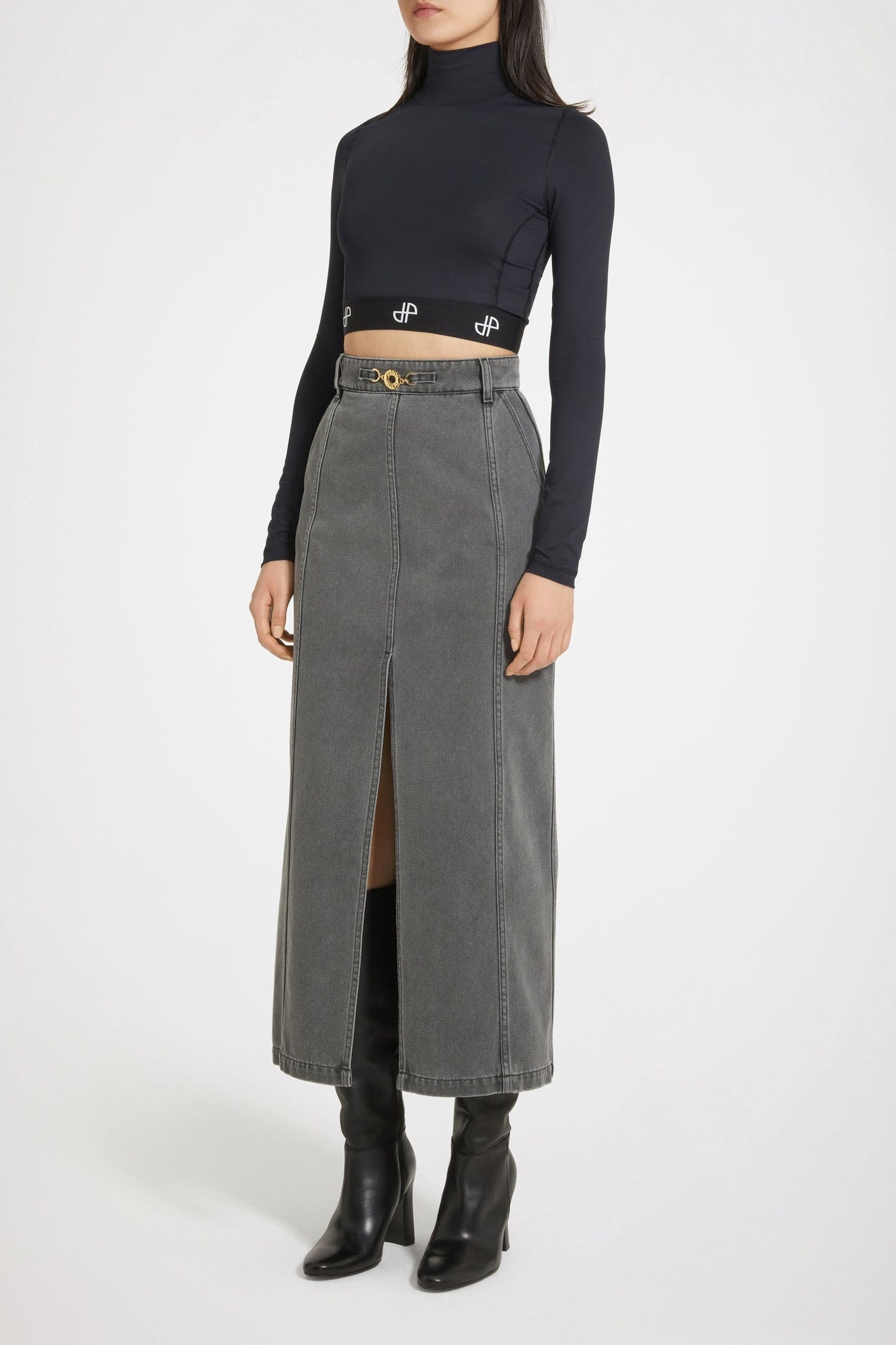 Jupe midi fendue en denim bio