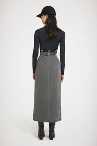 Jupe midi fendue en denim bio - Gris Anthracite