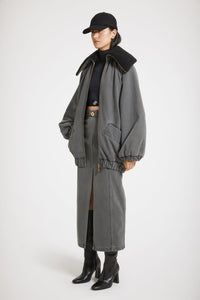 Jupe midi fendue en denim bio - Gris Anthracite