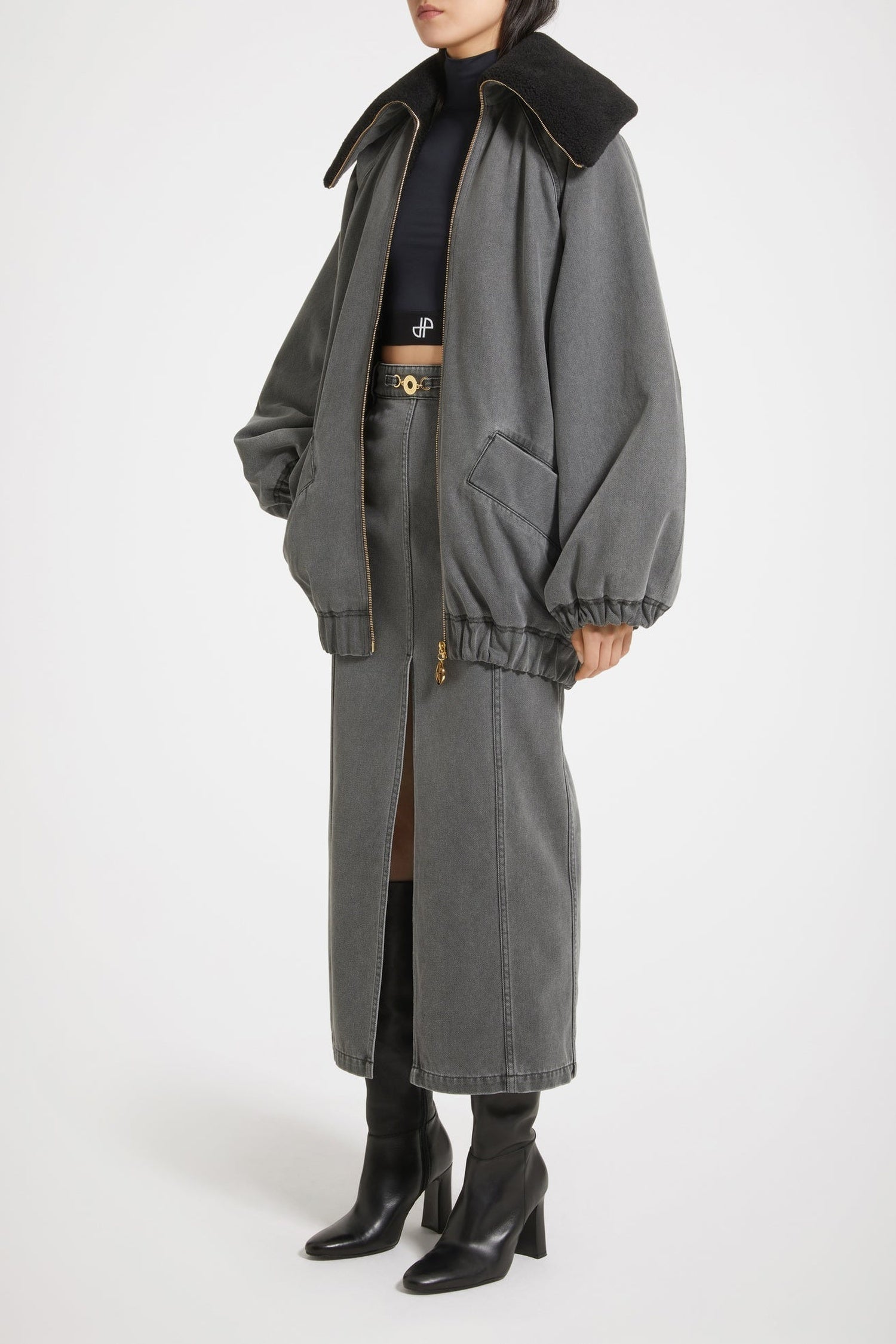 Jupe midi fendue en denim bio