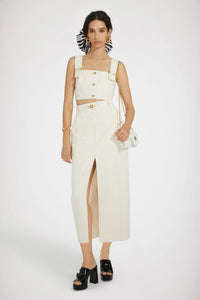 Jupe midi fendue en denim de coton régénéré - Ecru