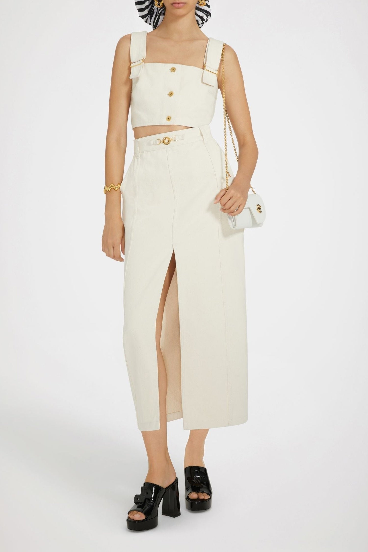 Jupe midi fendue en denim de coton régénéré