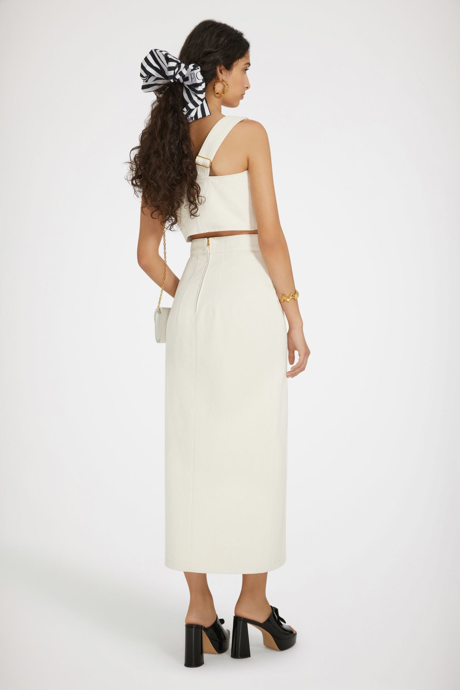 Jupe midi fendue en denim de coton régénéré - Ecru