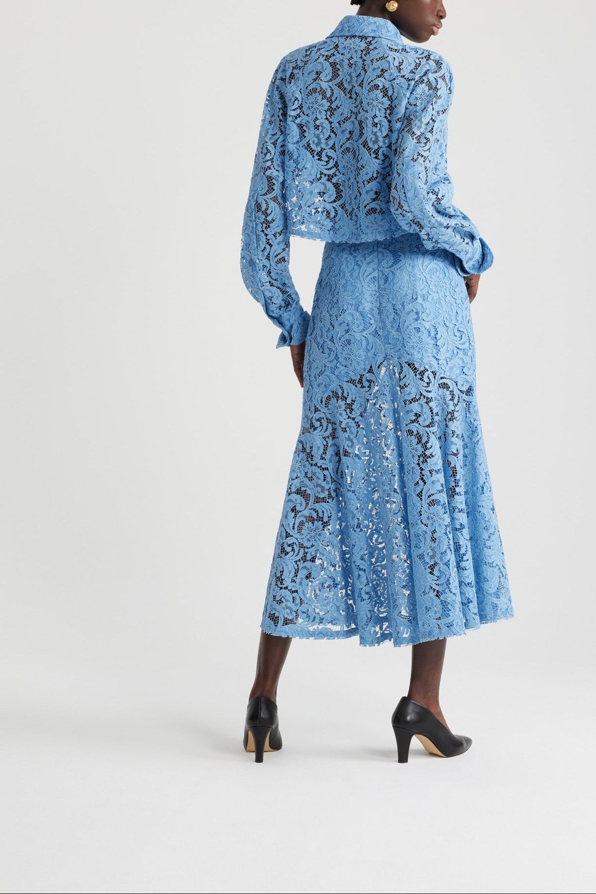 Airy Blue / Jupe midi sirène en dentelle de coton bio