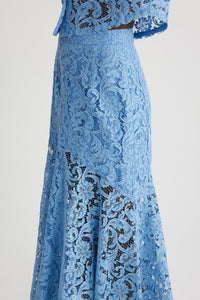 Airy Blue / Jupe midi sirène en dentelle de coton bio