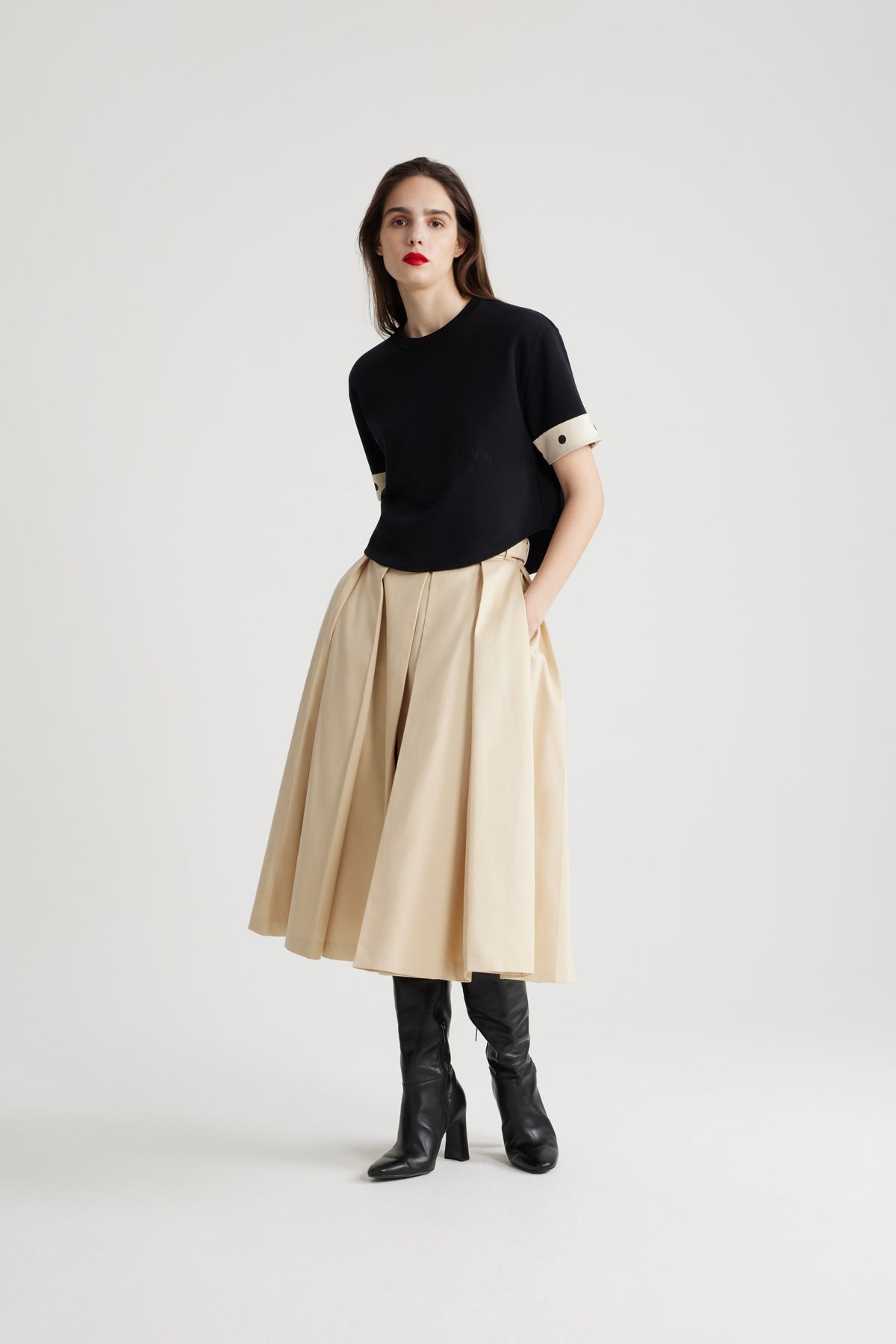 Winter White / Jupe midi plissée en coton bio