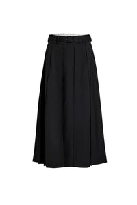 Jupe midi plissée en laine - Noir