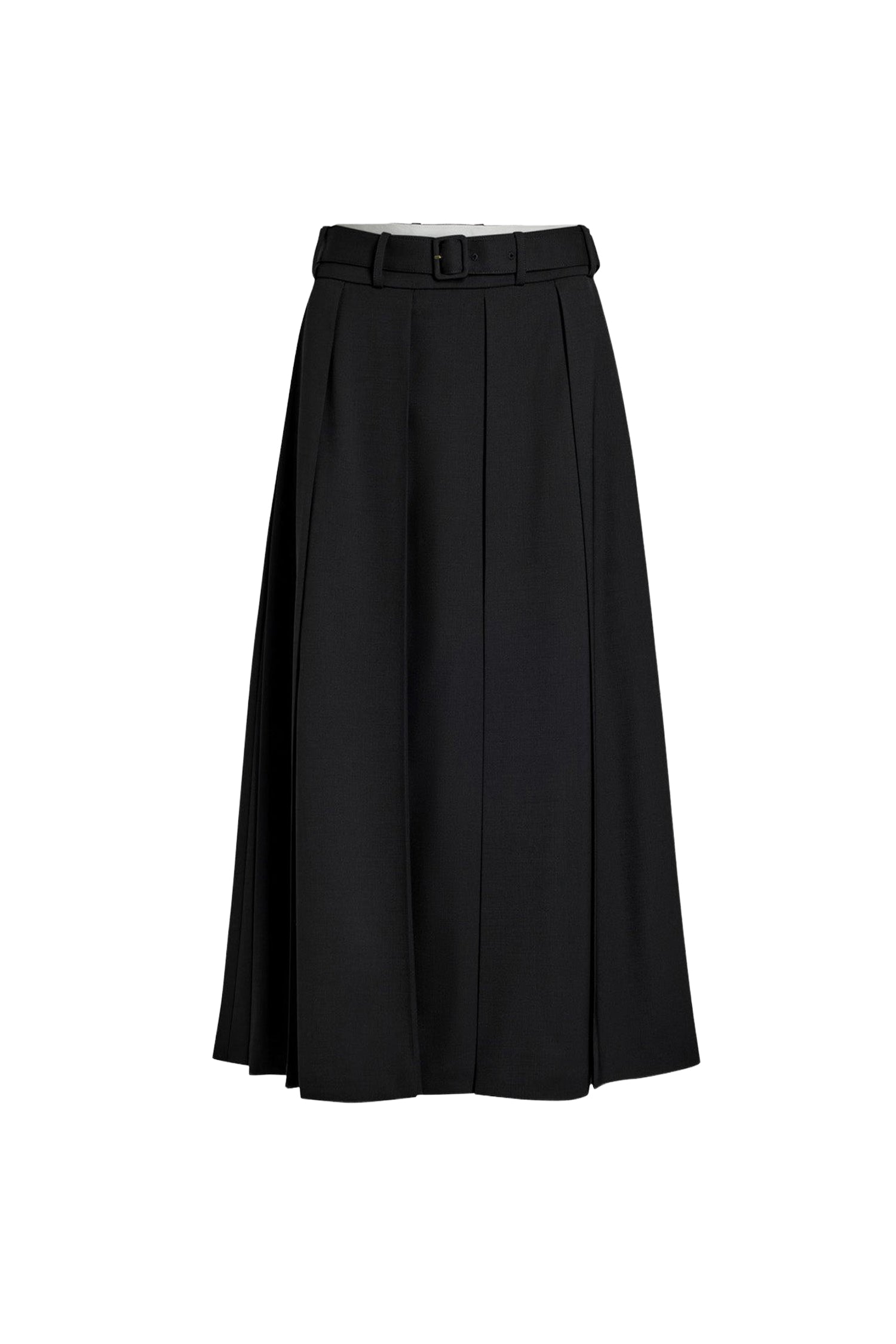 Jupe midi plissée en laine - Noir