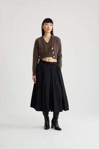Black / Jupe midi plissée en laine technique