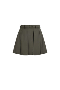 Pleated wool mini skirt - Khaki