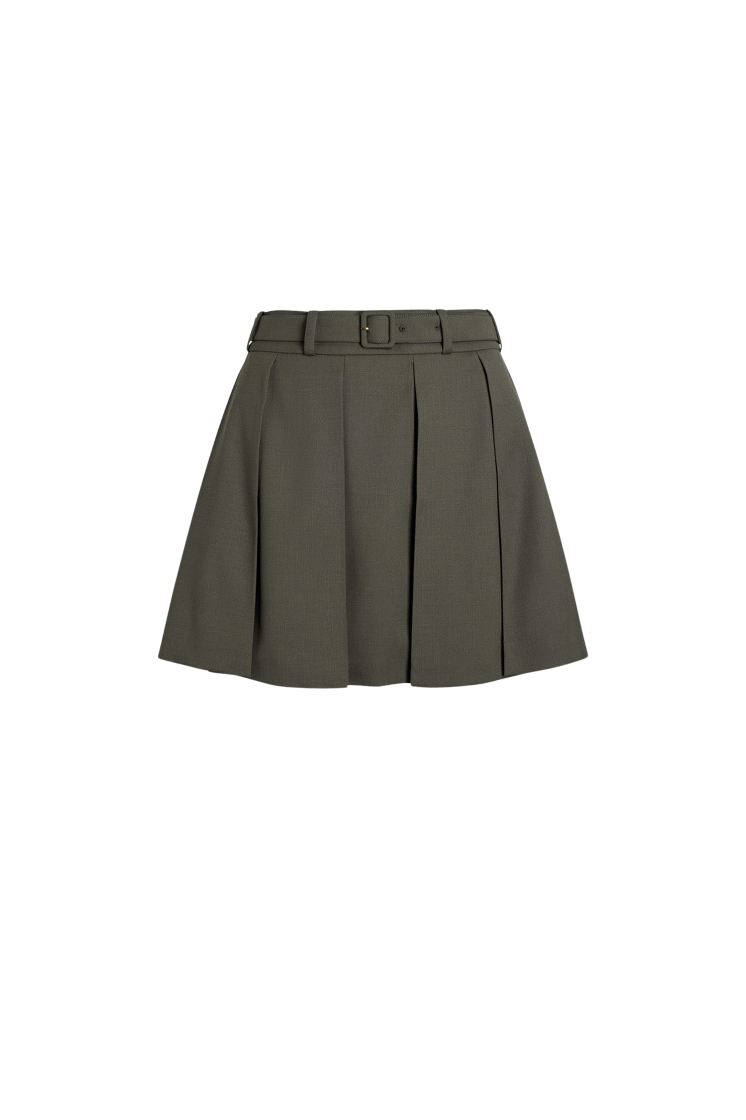 Pleated wool mini skirt - Khaki