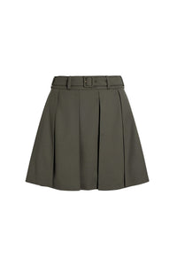 Khaki / Mini jupe plissée en laine technique éco-responsable