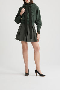 Pleated wool mini skirt - Khaki