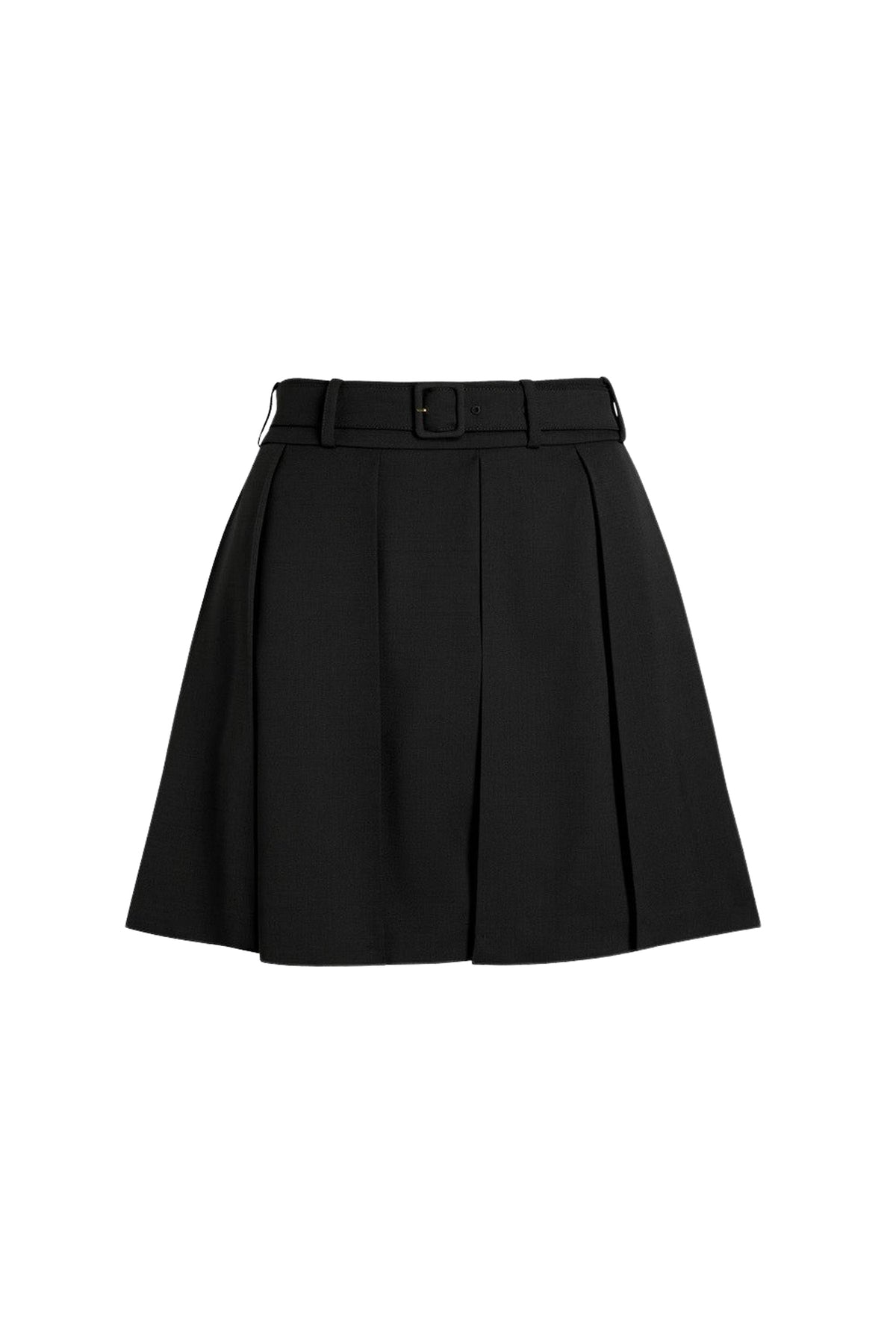 Black / Mini jupe plissée en laine technique