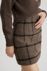 Gray Checkerboard / Mini jupe en mélange de laine recyclée