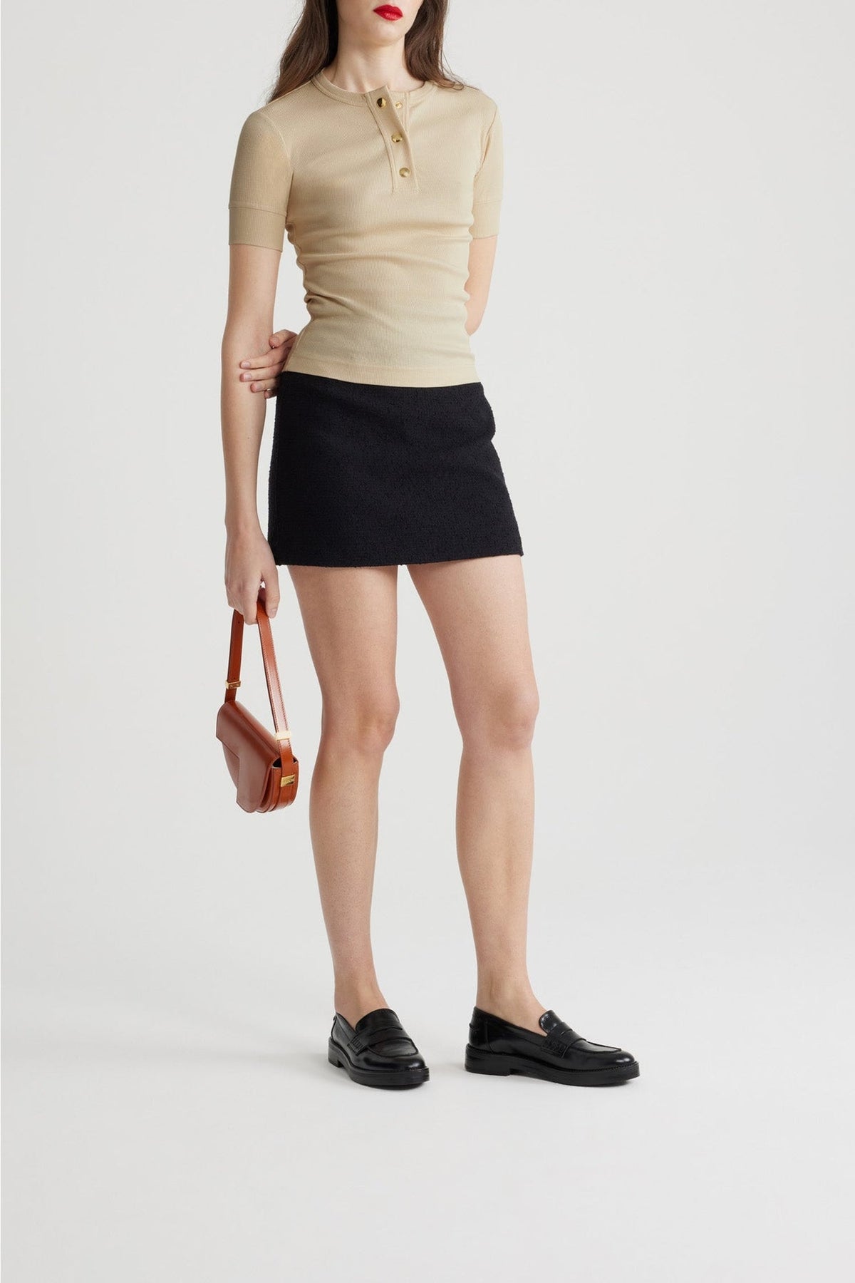 Black / Mini jupe en tweed de laine éco-responsable et coton bio