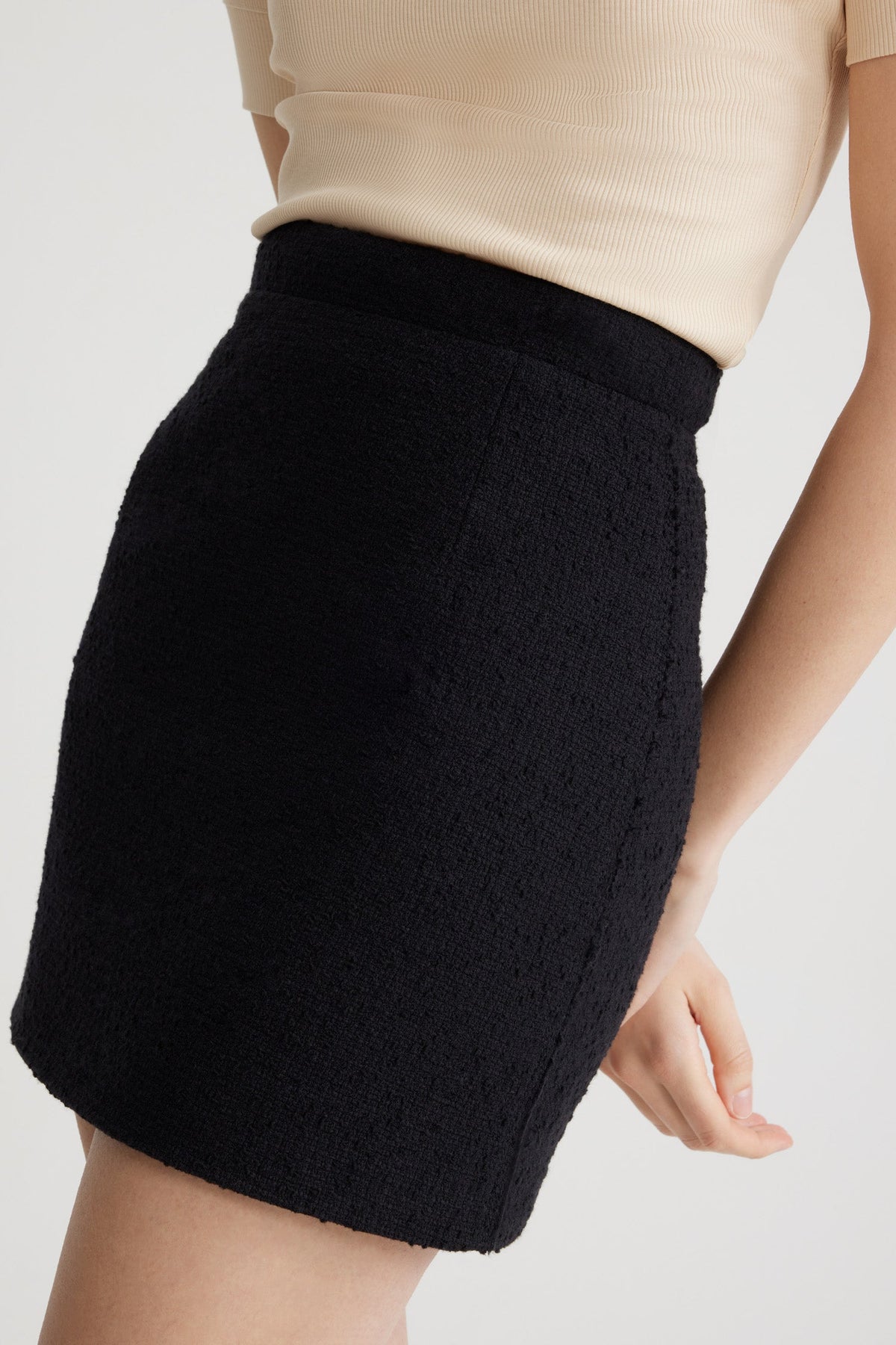 Black / Mini jupe en tweed de laine éco-responsable et coton bio