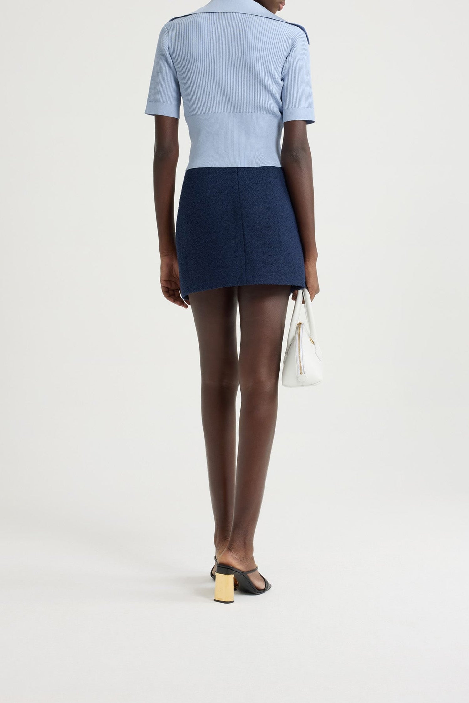 Short skirt in cotton tweed - Navy blue
