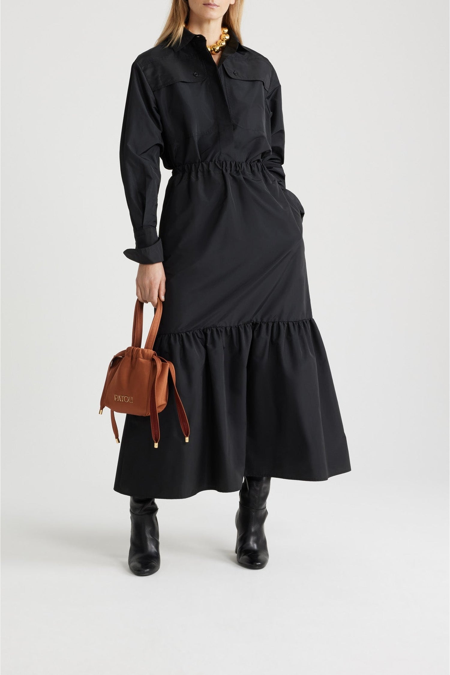 Black / Jupe longue en faille recyclée