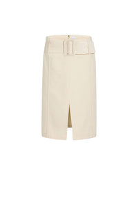 Belted denim midi skirt - Natural